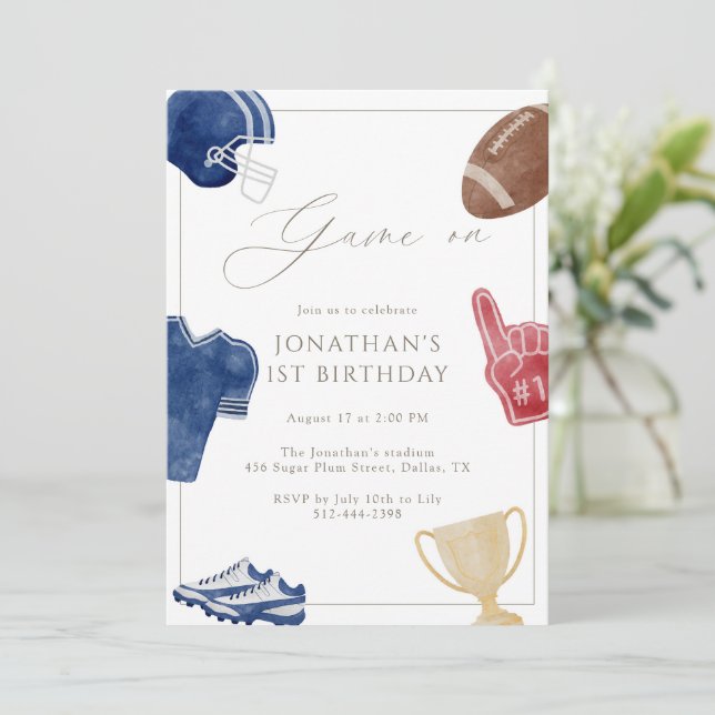 Invitation Navy Game On Football Birthday (Debout devant)