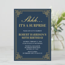 Navy Gold Art Deco 80th Birthday Surprise Party
