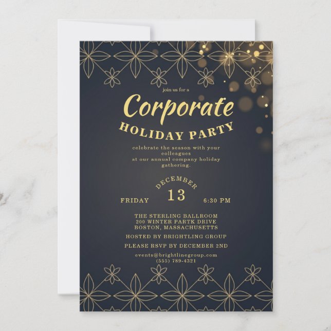 Invitation Navy Gold Geometric Corporate Holiday Party (Devant)