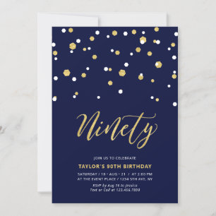 Invitation Navy & Gold Simple Quatre-vingt-dix 90e fête d'ann