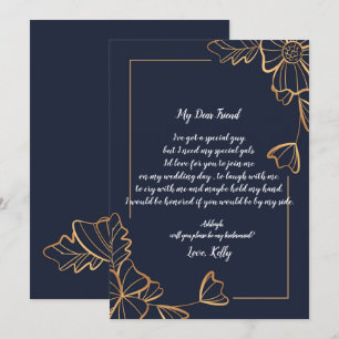 Invitation Navy & golden floral sera ma servante