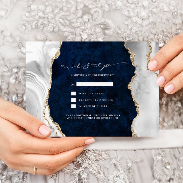 Invitation Navy Marble, Blanc et Agate dorée pour un mariage  (Créateur téléchargé)