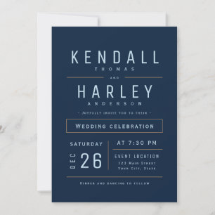 Invitation Navy Modern Chic Simple Typographie Mariage photo