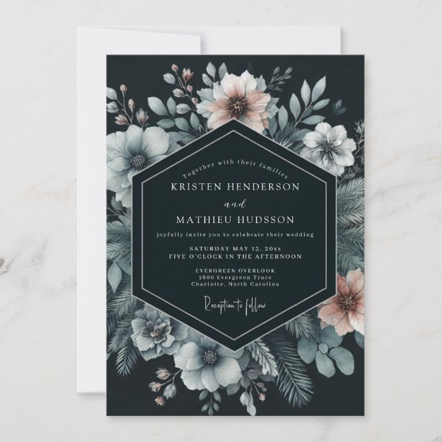 Invitation Navy Moody Bloom Wedding (Devant)