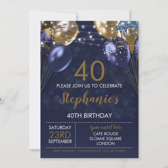 Invitation Navy Or 40e Invitation (Devant)