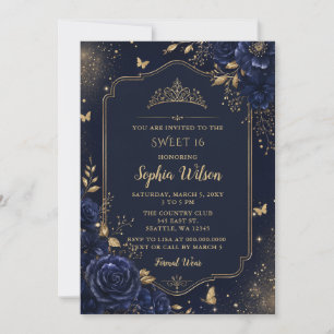 Invitation Navy Or Floral Papillon Sweet 16