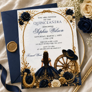 Invitation Navy Or Western Horse Floral Charra Quinceañera
