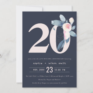 INVITATION NAVY ROSE BLEU FLORAL 20ÈME ANNIVERSAIRE TOUTE ANN