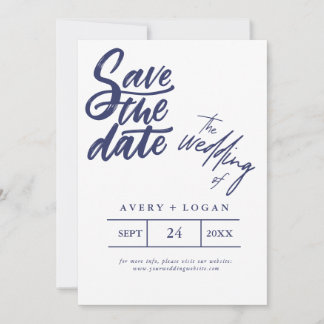 Invitation Navy Script Save the Date Elegant Wedding Invite