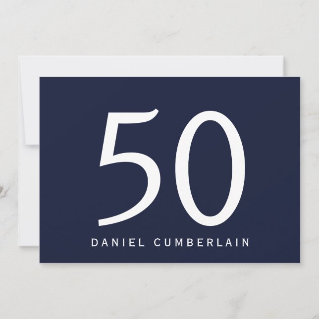 Invitation Navy Simple Surprise 50e fête d'anniversaire (Devant)