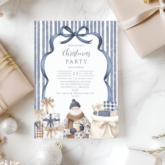 Invitation Navy Striped Santa Christmas (Créateur téléchargé)