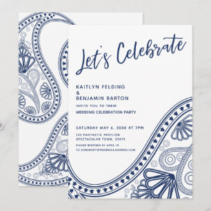 Invitation Navy White Faisons la fête Paisley Réception uniqu