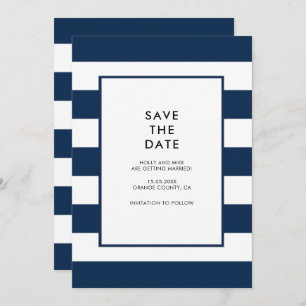 Invitation Navy White Stripes Chic Simple Moderne Minimal