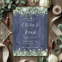 Navy Wood Eucalyptus White Floral Wedding