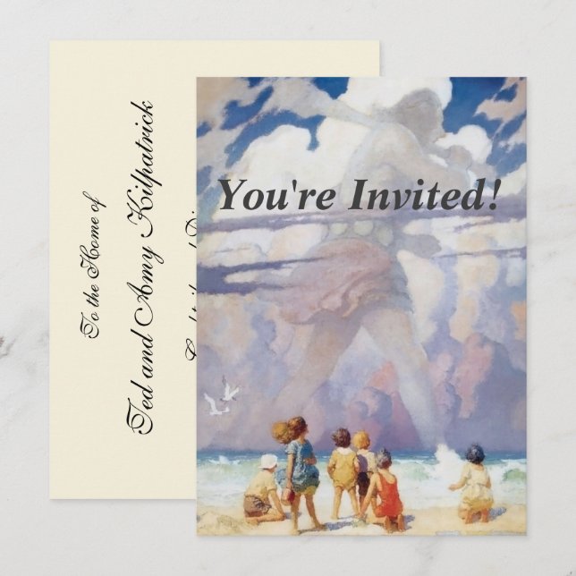 Invitation NC Wyeth Le littoral de la plage de l'artisanat gé (Devant / Derrière)