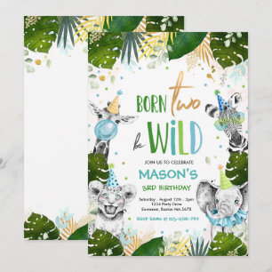 Invitation Né Deux Be Wild Birthday Safari Animals Party