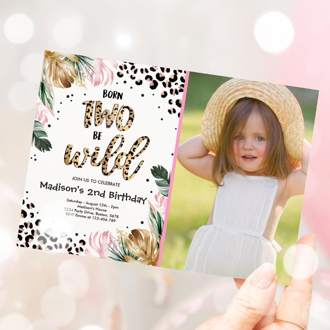 Invitation Né Deux Be Wild Jungle Empreinte de léopard Annive (Créateur téléchargé)