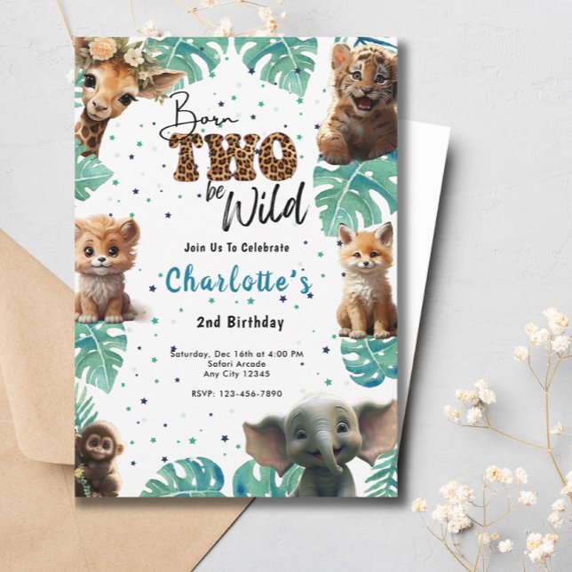 Invitation Né Deux Be Wild Jungle Safari 2e anniversaire (Créateur téléchargé)