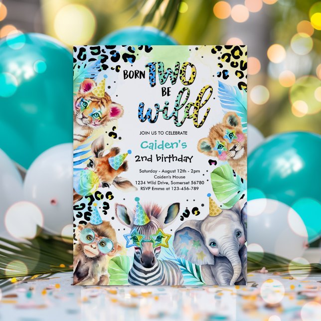 Invitation Né Deux Be Wild Safari Blue Boy Leopard Anniversai (Créateur téléchargé)
