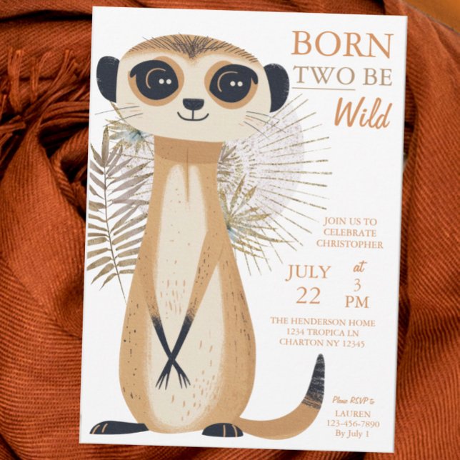 Invitation Né Deux Be Wild Safari Meerkat Deuxième anniversai (Créateur téléchargé)