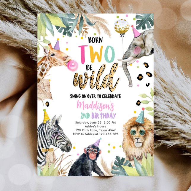 Invitation Né Deux Be Wild Safari Party Animaux Anniversaire (Créateur téléchargé)
