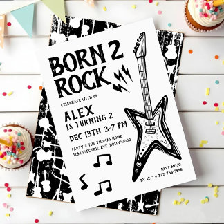 Invitation Né Deux Guitare Rock & Roll 2e Anniversaire