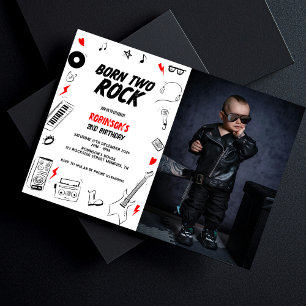 Invitation Né deux Rock Rockstar 2nd Birthday Photo