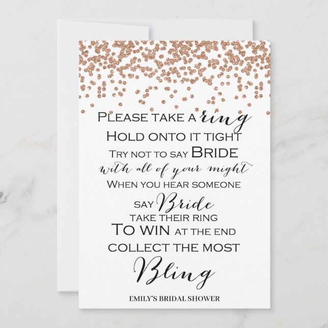 Invitation Ne dites pas Bride Rose Gold Fête de l'mariée Game (Devant)
