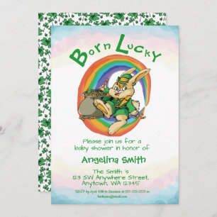 Invitation Né Lucky Little Saint Patrick Baby shower Rabbit