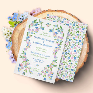 Invitation Ne m'oubliez pas Mariage d'aquarelle bleu et rose