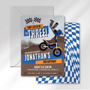 Invitation Ne peux pas m'attraper j'ai 3 ans moto cross dirt 
