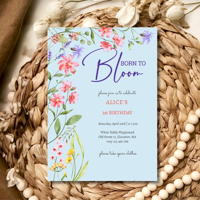 Invitation Né pour fleurir des fleurs sauvages anniversaire d (Créateur téléchargé)
