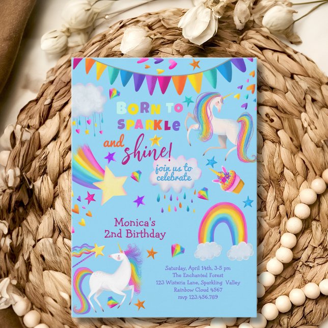 Invitation Né pour scintiller et briller licorne magique anni (Créateur téléchargé)
