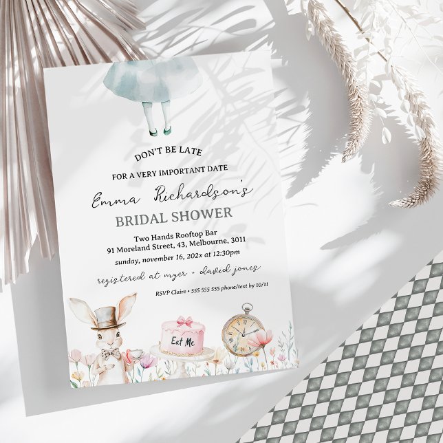 Invitation Ne sois pas en retard Alice dans la Fête des marié (Alice in Wonderland Bridal Shower Invitation, Don't be Late For Important Date Bridal Shower Invite)