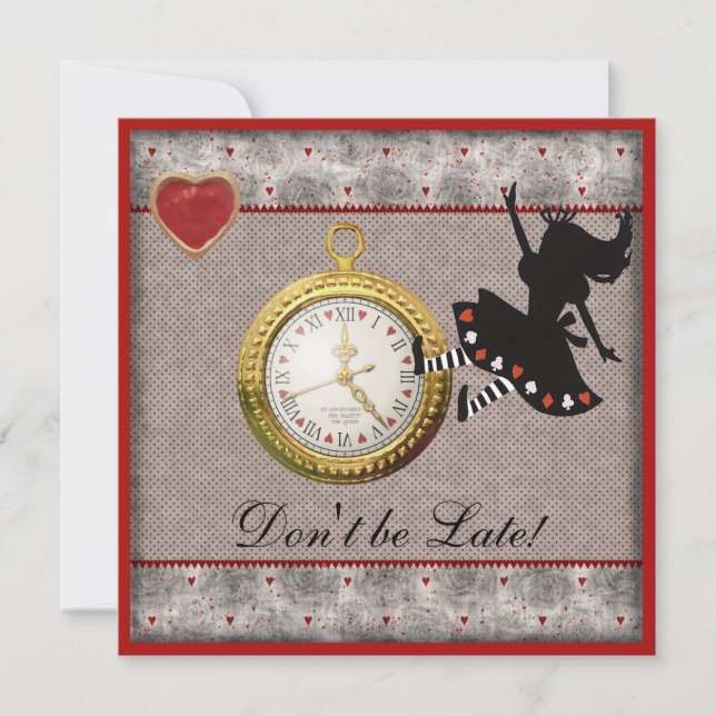 Invitation Ne soyez pas en retard Alice à la fête d'anniversa (Devant)