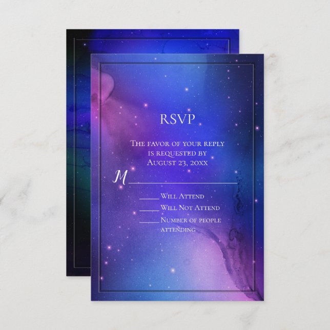 Invitation Nebula violette Art céleste Mariage spatial (Devant / Derrière)