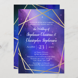 Invitation Nebula violette Art Celestial Mariage d'or géométr