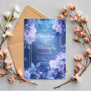 Invitation Nébuleuse Stellaire Florale Bleu Lavande Élégante