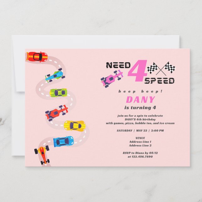 Invitation Nécessité 4 Speed Motor Car Racing Girl Quatrième  (Devant)