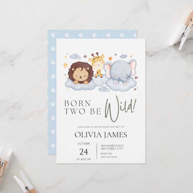 Invitation Née pour être sauvage 2e anniversaire  (Devant/Arrière en situation)