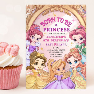 Invitation "Née pour être une princesse" Fille 5e fête d'anni