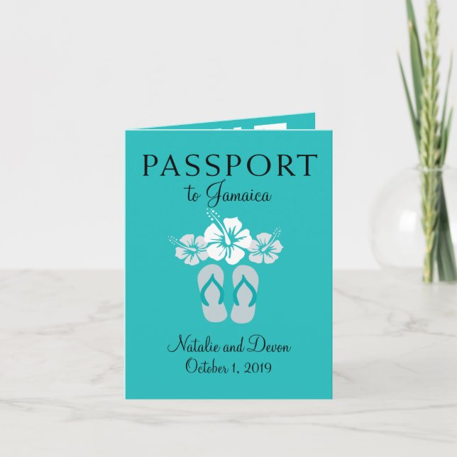 Invitation Negril Jamaïque Turquoise Passeport Mariage (Devant)