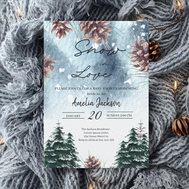 Invitation Neige amoureuse pins neigeux hiver nuptiale douche (Créateur téléchargé)