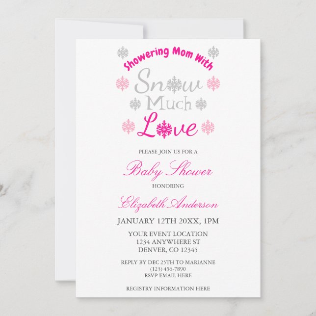 Invitation Neige beaucoup d'amour Hiver Flocon de neige Baby  (Devant)