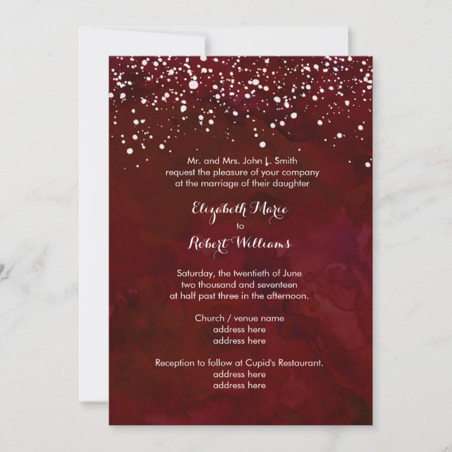 Invitation Neige blanche sur le mariage d'hiver rouge (Devant)