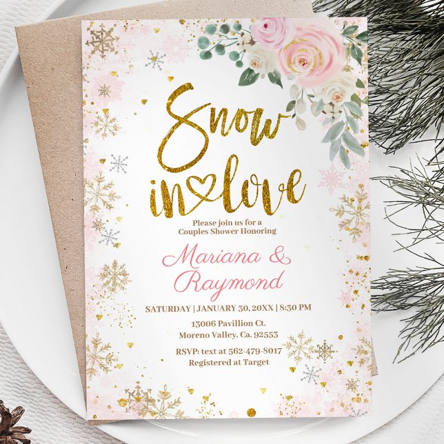 Invitation Neige dans l'amour Flocon de neige rose Couples Fl (Créateur téléchargé)