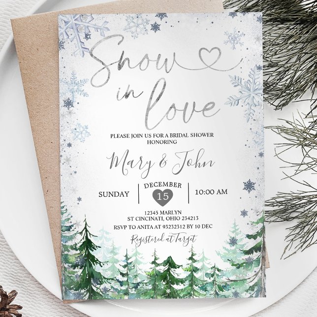 Invitation Neige d'hiver en amour Fête des mariées de flocon  (Créateur téléchargé)