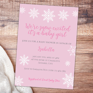 Invitation Neige d'hiver Excitée rose bébé fille Douche