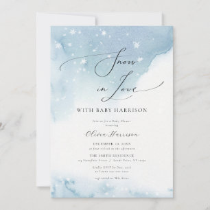 Invitation Neige en amour Baby shower d'aquarelle bleu