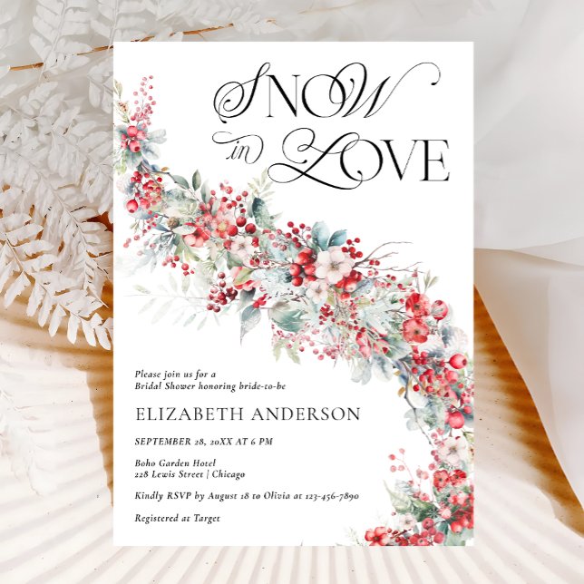 Invitation Neige en amour Berry Foliage Fête des mariées (Créateur téléchargé)